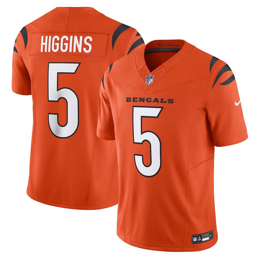 Men Cincinnati Bengals 5 Tee Higgins Nike Orange Vapor F.U.S.E. Limited NFL Jersey